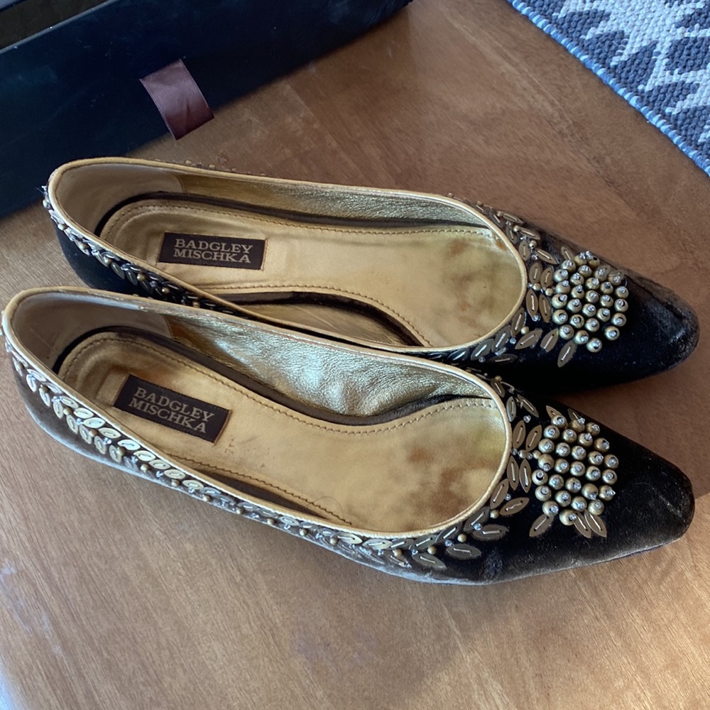 Vintage Badgley Mischka re-soled velvet flats